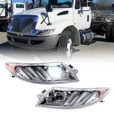 Imagem de aostirmotor Conjunto de faróis de LED adequado para caminhões internacionais Durastar 4200 4300 4400 4900, 2002-2018 International 4300 LED par de faróis