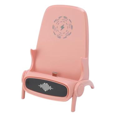 Imagem de Asixxsix Suporte multifuncional para telemóvel, 3 em 1, mini cadeira com carregador sem fios rápido, suporte portátil para telemóvel com altifalante integrado (Rosa)