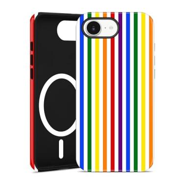 Imagem de Jusy Capa de telefone listrada compatível com MagSafe para iPhone 16e, LGBT-Q Pride Rainbow Magnetic Soft TPU e capa protetora de policarbonato rígido para mulheres e meninas (fosco) - arco-íris