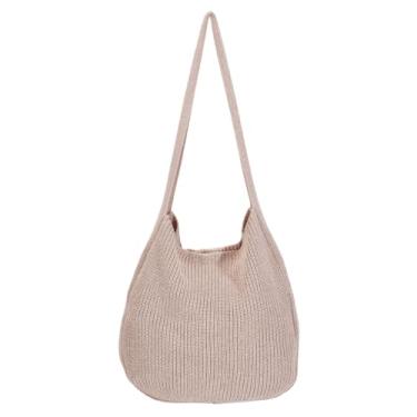 Imagem de FREEBLOSS Bolsas de praia de crochê para mulheres, cinza, boho, malha macia, bolsa de ombro para férias de verão, bolsa de praia de malha feminina