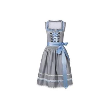 Imagem de Vestido Midi Dirndl Feminino Rosa E Azul Com Avental Para Oktoberfest 