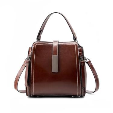 Imagem de MoreFarther Bolsas transversais de couro genuíno para mulheres, bolsas de couro balde bolsa de ombro com alças ajustáveis, Caramel, Tendência