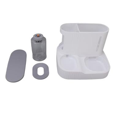 Imagem de aqxreight Alimentador de Dispensador de Comida de Gato Ângulo Inclinado de 60 Graus Janela Visual Dispensador Automático de Comida Tigela Verde Uma água de Jantar para Peludos e de Gato Sua (Cinza)