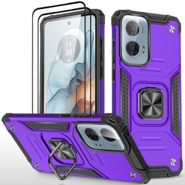 Imagem de HONG-AMY Capa para Moto G Stylus 5G 2024 com 2 peças de protetor de tela de vidro temperado, grau militar duplo à prova de choque com suporte - roxo