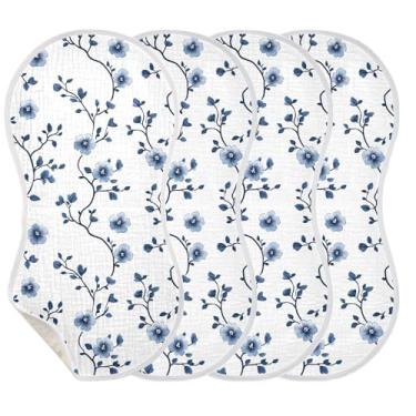 Imagem de Wassud Panos elegantes para arrotar musselina com estampa de flor, pacote com 4, babadores de algodão, toalhas de rosto absorventes e macios para arrotos para meninos e meninas recém-nascidos