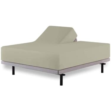 Imagem de Lençol King com elástico Flex Head para cama ajustável – 86 cm dividido a partir do topo, algodão egípcio 600 fios, trama acetinada, bolso profundo de 40,6 cm para dormir, macio e respirável (bege)