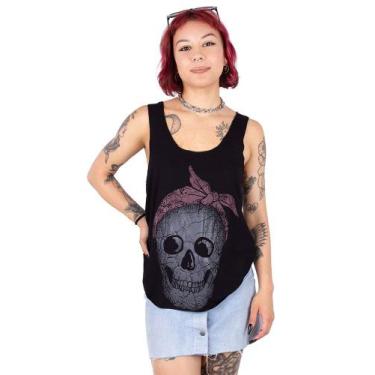 Imagem de Regata Cavada Feminina Caveira Laço Preta - Art Rock, g