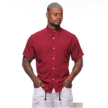 Imagem de Camisa Masculina Gola Padre Lisa Tecido Linho - VOLGUE CLOTHING, Camis