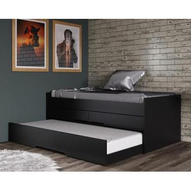 Imagem de Cama com auxiliar + baú colchão 0,88 juliette preto fosco - village mó