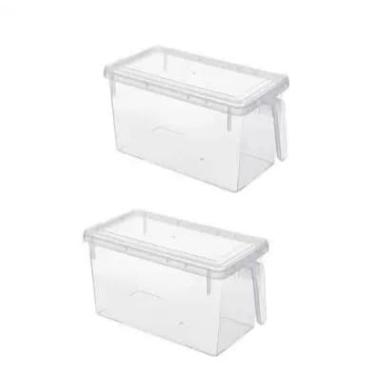 Imagem de Organizador de Geladeira Despensa de Alimentos Caixas Empilháveis Com Alça de Plástico Transparente(Transparente 2 peças)