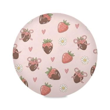 Imagem de Wassud Jogo americano com margaridas de chocolate e morango, tapetes redondos para cozinha e jantar, laváveis, resistentes ao calor, decoração de mesa 39 cm