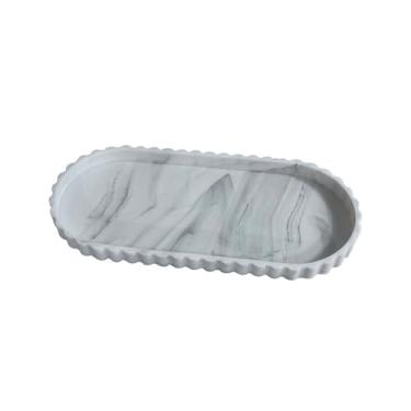 Imagem de Bandeja de silicone para banheiro, bandeja decorativa com textura de mármore, organizador de bancada espesso para joias, perfume, chaves, antiderrapante, fácil de limpar (branco mármore)