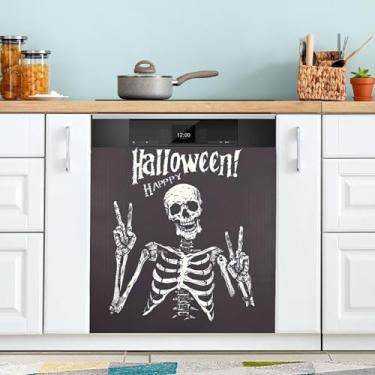 Imagem de xigua Capa de ímã de esqueleto engraçado para lava-louças, adesivos magnéticos decorativos antiarranhões para painel de geladeira e lava-louças, decoração personalizada de cozinha doméstica 58 x 66 cm