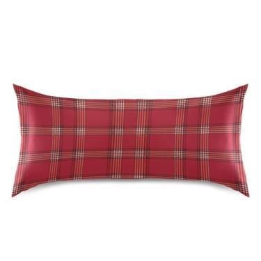 Imagem de Wassud Fronha de cetim com estampa xadrez vermelha para cabelo e pele, fronhas de seda lisa, tamanho king size, respirável, com fecho de envelope