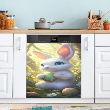 Imagem de SEHANY Capa magnética de conto de fadas fofo coelhinho da Páscoa, adesivos magnéticos decorativos antiarranhões para painel de geladeira e lava-louças, decoração de flores de fazenda de cozinha