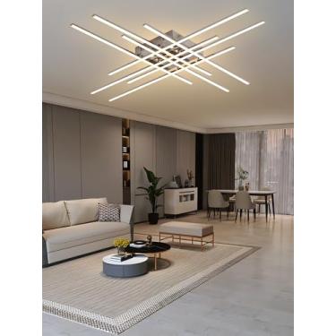 Imagem de Luminária de teto LED moderna cromada, embutida, dimerizável com controle remoto, lustre para quarto infantil, quarto, sala de estar e sala de jantar (100 cm)