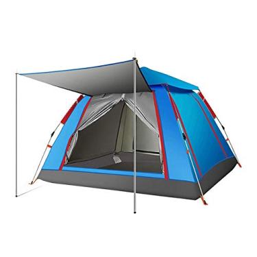 Imagem de AkosOL Barraca de quatro lados 3-4 pessoas praia grossa à prova de chuva 2 pessoas acampamento totalmente automático velocidade dupla barraca de acampamento aberta, cola prata, azul celeste