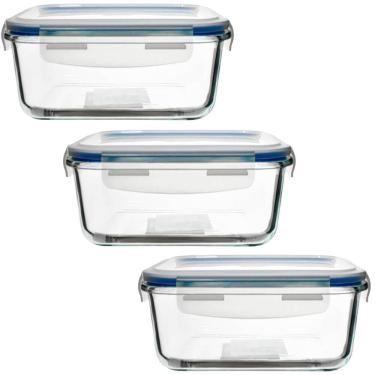 Imagem de Jogo de Potes Herméticos de Vidro com Travas Retangular 370ml 3 Peças - Vista Home