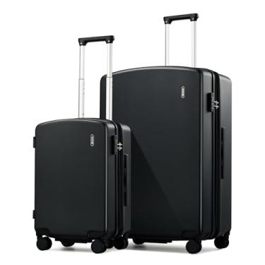 Imagem de Hanke Conjuntos de bagagem expansíveis de 2 peças, conjuntos de bagagem de 50 e 71 cm com rodas giratórias, estojo rígido de policarbonato durável com trava TSA para viagens (20/28 polegadas, preto