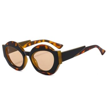 Imagem de Óculos de Sol Retrô Oval Bicolor Feminino Moda Lentes Degradê Transparentes UV400 Óculos de Sol Masculinos Punk Leopardo (Leopardo chá claro)