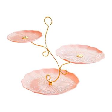 Imagem de Fenteer Bandeja de frutas para mesa de sobremesas, suporte para bolo de 3 andares, prato para aperitivos de frutas, decoração de casamento em estilo, Rosa
