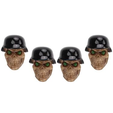 Imagem de Aoresac Tampas de Haste de Válvula de Pneu Tipo Caveira, 4 Unidades/conjunto Com Anel de Borracha para Carros, Bicicletas, SUVs, Caminhões, Motocicletas, Tampas de Haste Universais, ABS (Preto)