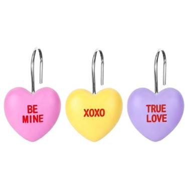 Imagem de ZCHOMI 12 peças de ganchos de cortina de chuveiro para o dia dos namorados, gancho decorativo de cortina de coração para conversação, anel de varão de cortina de chuveiro à prova de ferrugem para