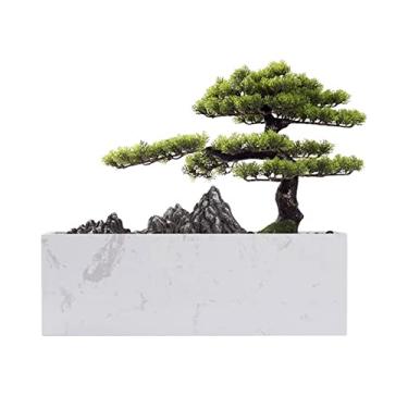 Imagem de Árvore artificial bonsai pinheiro planta interior plantas em vaso falso bem-vindo pinho mármore caixa de areia ornamento de bonsai interior sala de estar entrada planta em vaso árvore falsa