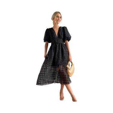 Imagem de Vestido Midi Sexy De Verão Com Decote Em V E Manga Curta Para Mulheres