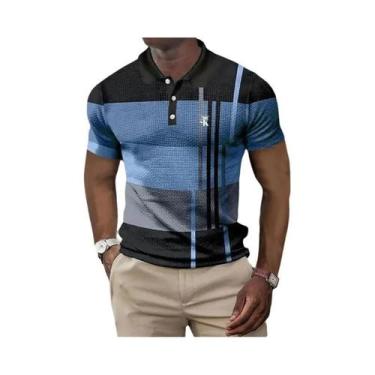 Imagem de Camisa Polo Masculina De Manga Curta Com Bloco De Cores, Botão, Estilo