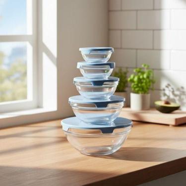 Imagem de Kit 5 Potes Vidro Herméticos Tampa Organizador Marmita Micro Sortido -