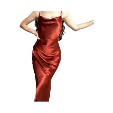 Imagem de Vestido De Cetim Com Decote Baixo Para Mulheres, Primavera, Alças, Est