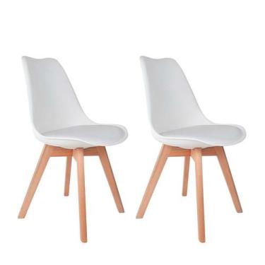Imagem de Kit c/2 cadeiras Leda  Charles Eames, Saarinen Wood com almofada Branc