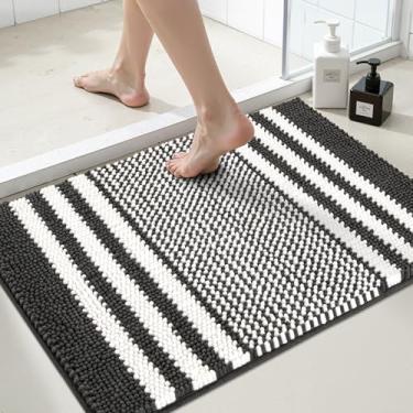 Imagem de Tapete de banheiro Bsicpro Chenille para banheiro Shaggy Mat Tapetes de pelúcia 81 x 53 cm, super antiderrapante, absorvente de água, tapetes de pelúcia para banheira, chuveiro, banheiro (cinza escuro)