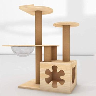 Imagem de U5GAAALPPQ9 Suporte para gatos de madeira maciça Clim e Space Capsule para gatos pequenos, lixa, poste arranhador, brinquedo para gatos, tábua de arranhar