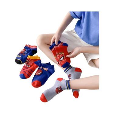 Imagem de Meias De Algodão Para Meninos Spiderman 5 Pares Meias Curtas De Desenh