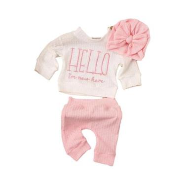 Imagem de Macacão Para Bebê Recém-Nascido Com Chapéu De Laço E Bordado 'Hello', 