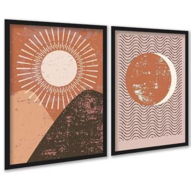 Imagem de Kit 2 Quadros Sol Lua Vintage Boho 33X24Cm - Com Vidro