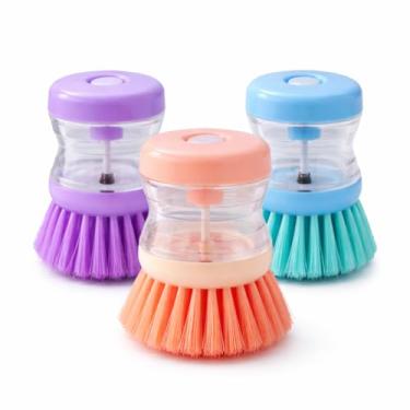 Imagem de Escova de Limpeza Multiuso com Recipiente para Detergente, Lava Louças com Dispenser Integrado (Rosa Claro)