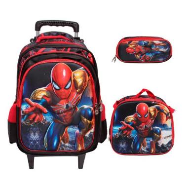 Imagem de Kit Mochila Escolar Menino Homem Aranha Rodinha Passeio - TOYS 2U