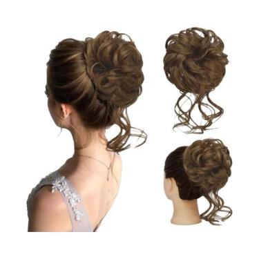 Imagem de Aplique De Cabelo Sintético Cacheado Para Coque Desgrenhado Com Elásti
