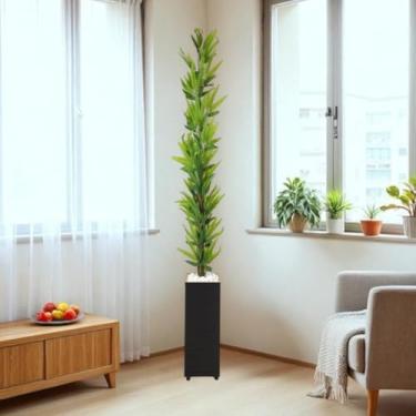 Imagem de Planta Artificial Bambu Mosso da Sorte 1,40m com Vaso Decorativo e Pedras Brancas para Sala e Escritório(Vaso Preto)