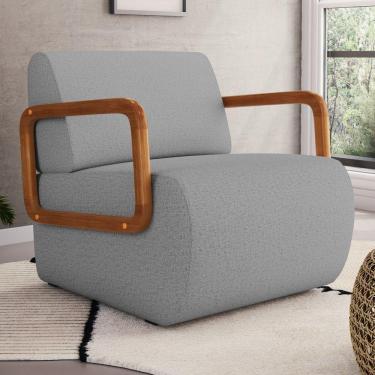 Imagem de Poltrona Decorativa Orgânica Living Kavya Linho Cinza - Desk Design