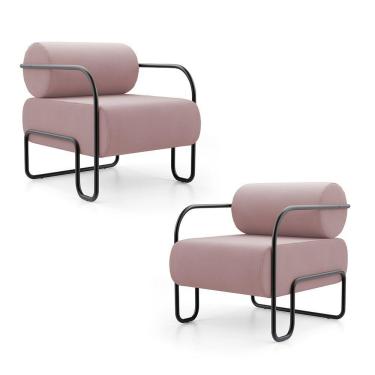 Imagem de Kit 02 Poltronas Decorativas Orgânica Living Miska Veludo Rosê - Desk Design