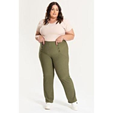 Imagem de Calça Feminina Plus Size Malha Turim Cós Reto Detalhe Botão - Serena-Feminino