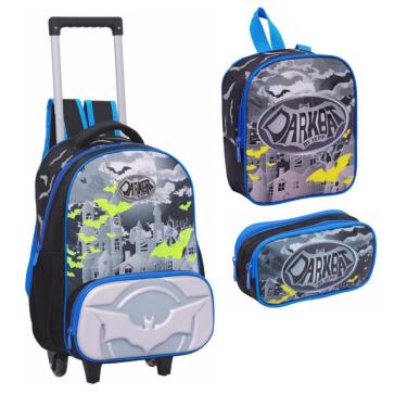 Imagem de Kit Mochila Rodinhas Lancheira Estojo Escolar Menino Batman Infantil Dark Bat Yepp-Masculino