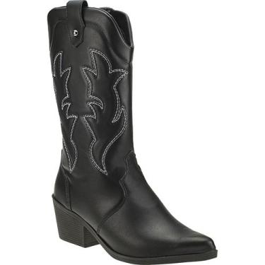 Imagem de Bota Texana Feminina Western Bordado Cano Longo Salto Grosso - LAZZLU,