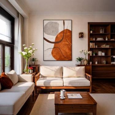 Imagem de Quadro Canvas Contemporâneo Telha Bege 90x60cm Mold Preta - Quadros On