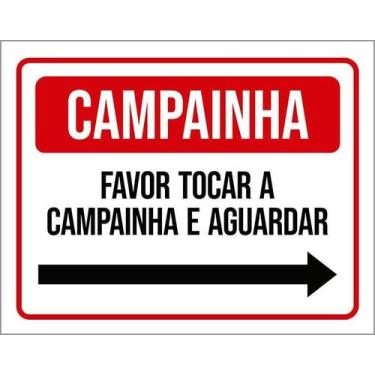 Imagem de Kit 10 Placa Acm Campainha Tocar Aguardar Seta Direita 18X23 - Sinaliz