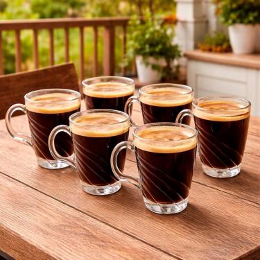 Imagem de Canecas Copo Xícara Chocolate Chá Café Vidro 230ml Kit 6pçs